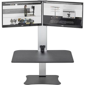 Victor – Electric Dual Monitor Height Adjustable Standing Desk Riser Workstation – Black Aluminum