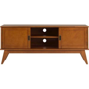 Simpli Home – Draper Mid Century TV Cabinet for Most TVs Up to 66″ – Teak Brown