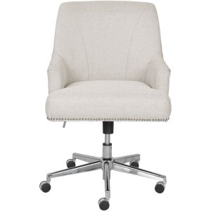 Serta – Leighton Modern Upholstered Home Office Chair with Memory Foam – Cozy Ivory – Woven Fabric