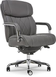 La-Z-Boy – Comfort and Beauty Sutherland Diamond-Quilted Bonded Leather Office Chair – Moon Rock Gray