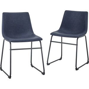 Walker Edison – 18″ Industrial Faux Leather Dining Chairs (Set of 2) – Blue