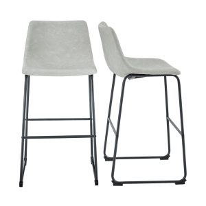 Walker Edison – Industrial Faux Leather Barstool (Set of 2) – Gray