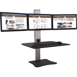 Victor – Electric Triple Monitor Standing Desk Riser – Black Aluminum