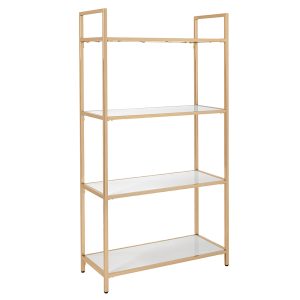 OSP Home Furnishings – Alios Bookcase in White Gloss finish with Rose Gold Chrome Plated Base – White/Rose Gold