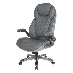 Office Star Products – Executive High Back Chair with Grey Bonded Leather and Flip Arms – Gray