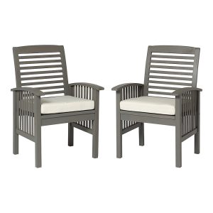 Walker Edison – Cypress Acacia Wood Patio Chairs Set of 2 – Grey Wash