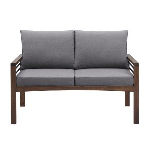 Walker Edison – Modern Patio Outdoor Garden Metal Loveseat Bench – Brown