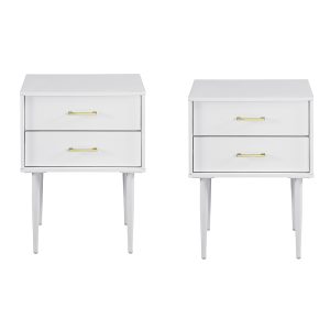 Walker Edison – 2-Piece Mid-Century 2-Drawer Side Table Set – White