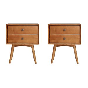 Walker Edison – Mid Century 2-Drawer Nightstand set of 2 – Caramel