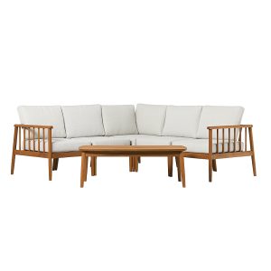 Walker Edison – Modern 4-Piece Outdoor Sectional Chat Set – Brown