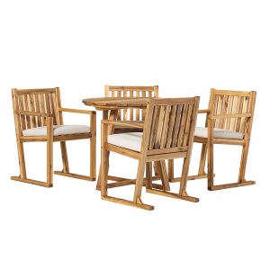 Walker Edison – Modern 5-Piece Acacia Wood Outdoor Dining Set – Natural