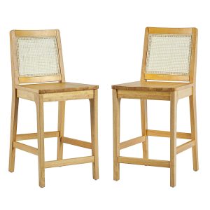 Walker Edison – Contemporary Rattan Back Inset Wood Counter Stool (2-Piece Set) – Natural