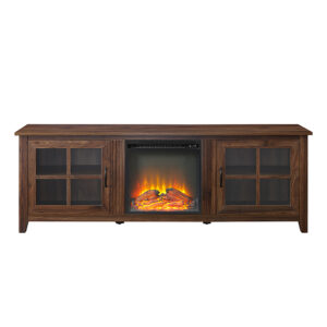 Walker Edison – 70″ Traditional Glass Door Cabinet Fireplace TV Stand for Most TVs up to 80″ – Dark Walnut