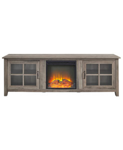 Walker Edison – 70″ Traditional Glass Door Cabinet Fireplace TV Stand for Most TVs up to 80″ – Grey Wash