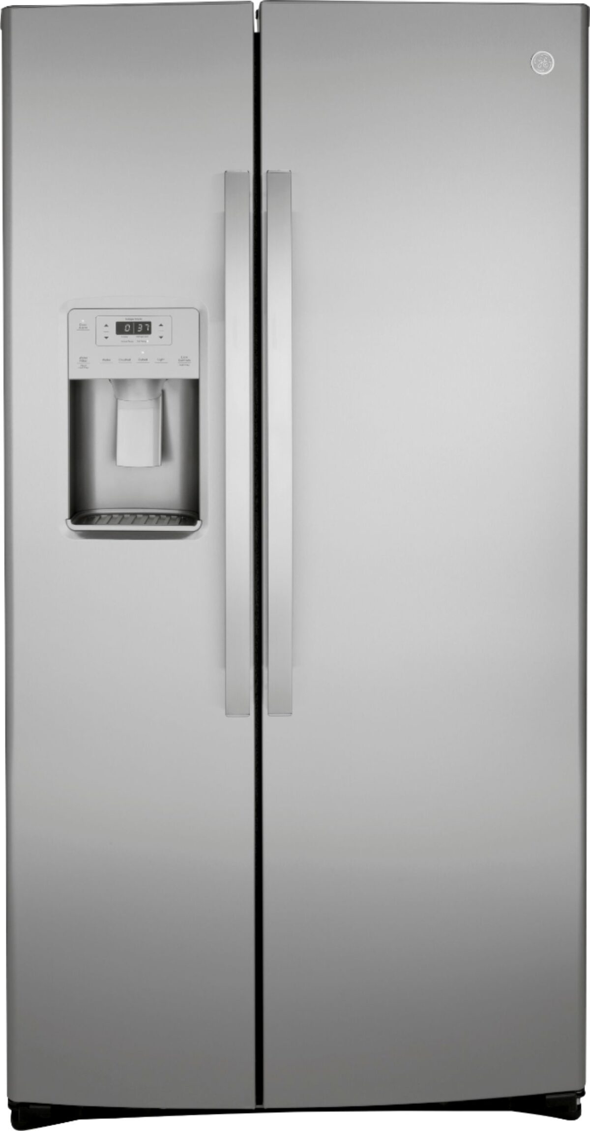 GE - 25.1 Cu. Ft. Side-By-Side Refrigerator with External Ice Water Dispenser - Stainless Steel