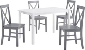 Walker Edison – Farmhouse Rectangular 5-Piece Dining Set – White/Gray