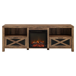 Walker Edison – 70″ Modern Farmhouse Drop Door Cabinet Fireplace TV Stand for Most TVs up to 80″ – Rustic Oak