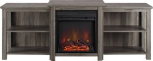 Walker Edison – Traditional Open Storage Tiered Mantle Fireplace TV Stand for Most TVs up to 85″ – Slate Grey