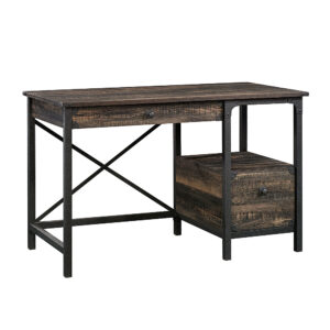 Sauder – Steel River Collection Rustic 2-Drawer Workstation – Carbon Oak