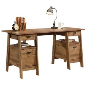 Sauder – Trestle Collection Rectangular 4-Drawer Table – Vintage Oak