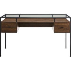 Walker Edison – Modern Glass Top 2-Drawer Computer Desk – Dark Walnut