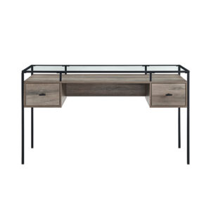 Walker Edison – Modern Glass Top 2-Drawer Computer Desk – Gray Wash