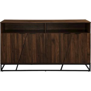 Walker Edison – 58″ Contemporary Angled-Door 2-Shelf Sideboard – Dark Walnut