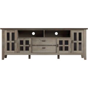 Simpli Home – Artisan SOLID WOOD 72 inch Wide Transitional TV Media Stand in Distressed Grey For TVs up to 80 inches – Distressed Gray