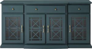 Walker Edison – Landon MDF 4-Door 3-Drawer Sideboard – Dark Teal