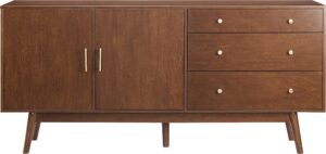 Walker Edison – Mid-Century Modern 2-Shelf 3-Drawer Sideboard – Walnut