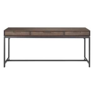 Simpli Home – Banting Rectangular Mid-Century Modern Industrial Solid Rubberwood 3-Drawer Table – Walnut Brown