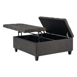 Simpli Home – Harrison 36 inch Wide Transitional Square Coffee Table Storage Ottoman in Tweed Look Fabric – Ebony