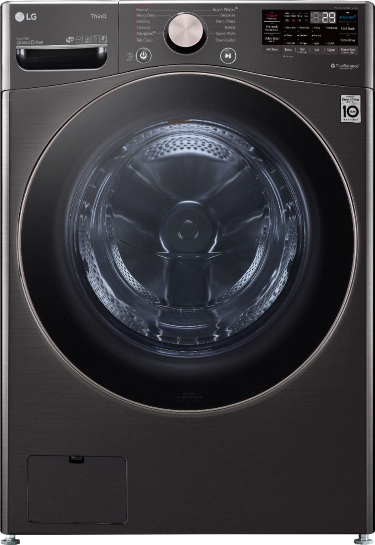 LG - 4.5 Cu. Ft. High-Efficiency Stackable Smart Front Load Washer with Steam and Built-In Intelligence - Black Steel