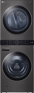 LG – 4.5 Cu. Ft. HE Smart Front Load Washer and 7.4 Cu. Ft. Gas Dryer WashTower with Steam and Built-In Intelligence – Black Steel