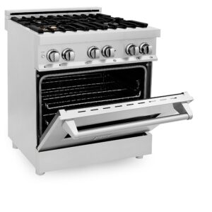 ZLINE – 4.0 cu. ft. Dual Fuel Range with Gas Stove and Electric Oven with Brass Burners – Stainless Steel