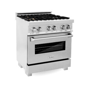 ZLINE – 4.0 cu. ft. Dual Fuel Range with Gas Stove and Electric Oven with Brass Burners Fingerprint Resistant – Stainless Steel