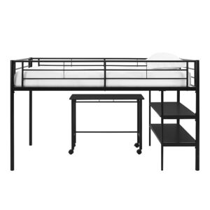 Walker Edison – Industrial Twin Bunk Over Workstation with Desk – Black