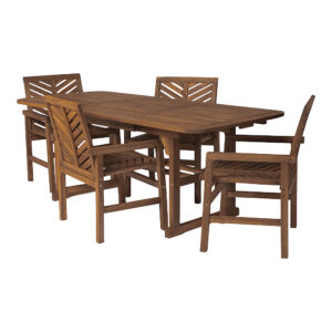 Walker Edison – 5-Piece Windsor Acacia Wood Extendable Patio Dining Set – Dark Brown