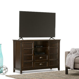 Simpli Home – Burlington Solid Wood 54 inch Wide Transitional TV Media Stand For TVs up to 60 inches – Mahogany Brown