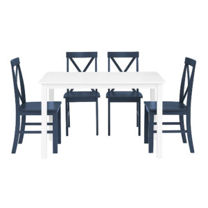 Walker Edison – Modern Farmhouse Solid Wood 5 Piece Dining Set – White/Navy