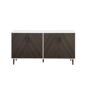 Walker Edison – 58 Mid Century Modern Faux Bookmatch Buffet – Ash Brown Bookmatch / Solid White