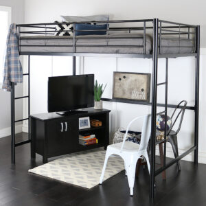 Walker Edison – Premium Metal Full Size Loft Bed – Black