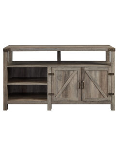 Walker Edison – Modern Farmhouse Barn Door Highboy TV Stand for TVs up to 65″ – Grey Wash