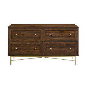 Walker Edison – 56 Contemporary 4 Drawer Gold Accent Dresser – Dark Walnut