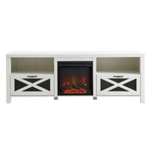 Walker Edison – 70″ Modern Farmhouse Drop Door Cabinet Fireplace TV Stand for Most TVs up to 80″ – Brushed White