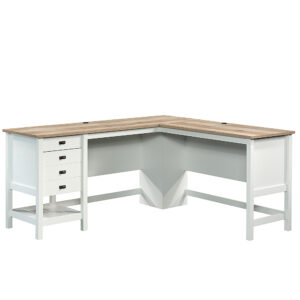 Sauder – Cottage Road L with Oak Finish Top Desk – Soft White