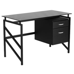 Alamont Home – Singleton Rectangle Contemporary Glass  Home Office Desk – Black