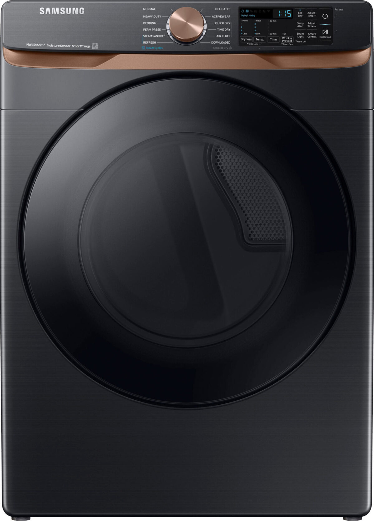 Samsung - 7.5 Cu. Ft. Stackable Smart Electric Dryer with Steam and Sensor Dry - Brushed Black