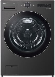 LG – 5.0 Cu. Ft. High-Efficiency Stackable Smart Front Load Washer with Steam and TurboWash 360 – Black Steel