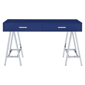 OSP Home Furnishings – Vivid 2 Drawer Desk – Lapis Blue/Chrome